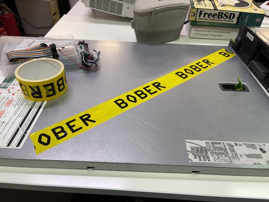 Top of a fujitsu server with bober tape on top