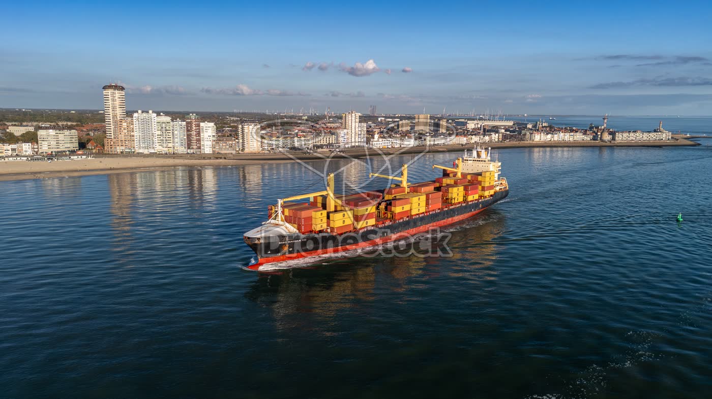 Containerschip MSC Naisha III dicht voor de boulevard van Vlissingen
