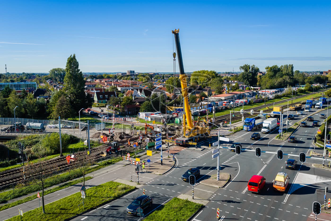 Kraan bij spoorwegwerk Krommenie