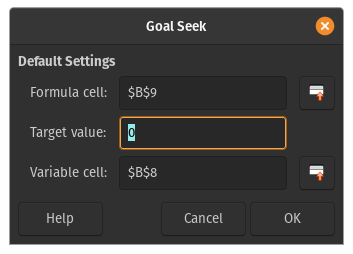 Goal Seek function in LibreOffice Calc