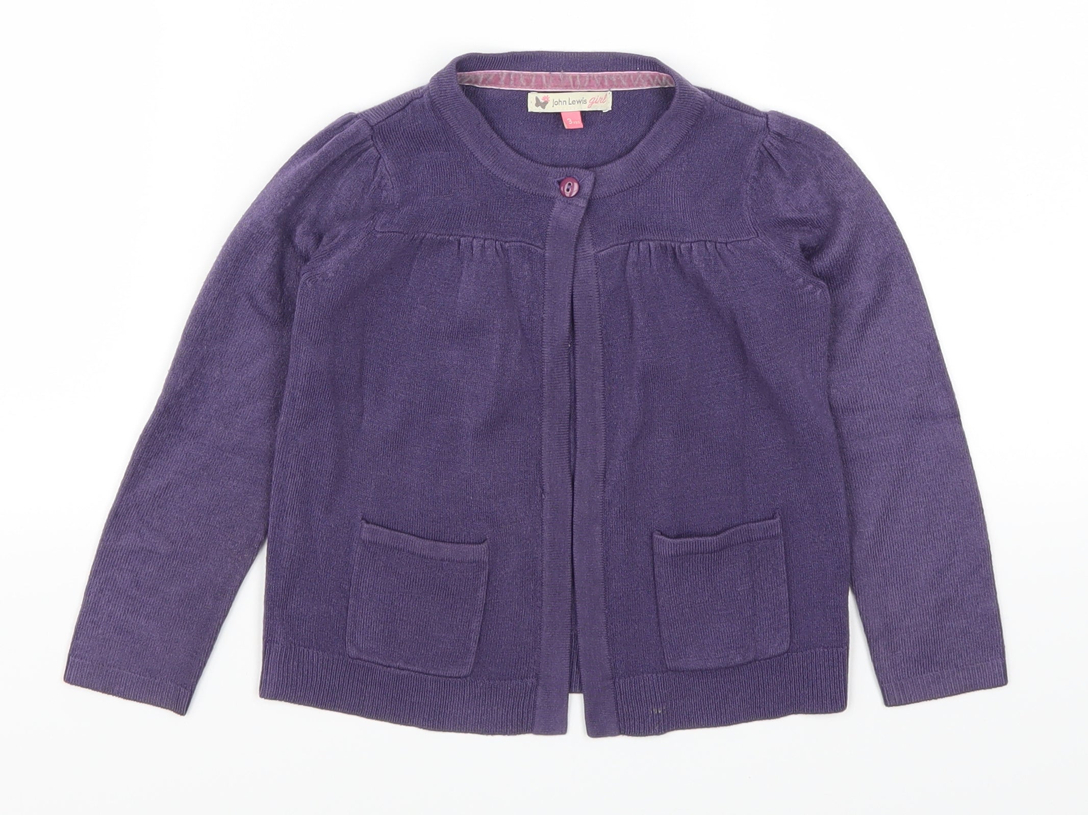 Girls John Lewis Size 3 Years Cape Jumper Purple Round Neck Long Sleeve - reverse view
