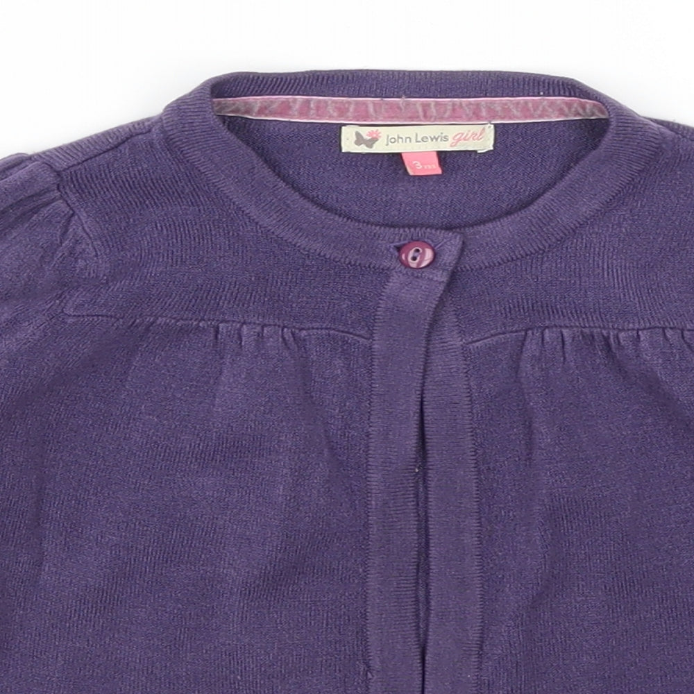 Girls John Lewis Size 3 Years Cape Jumper Purple Round Neck Long Sleeve - close detail