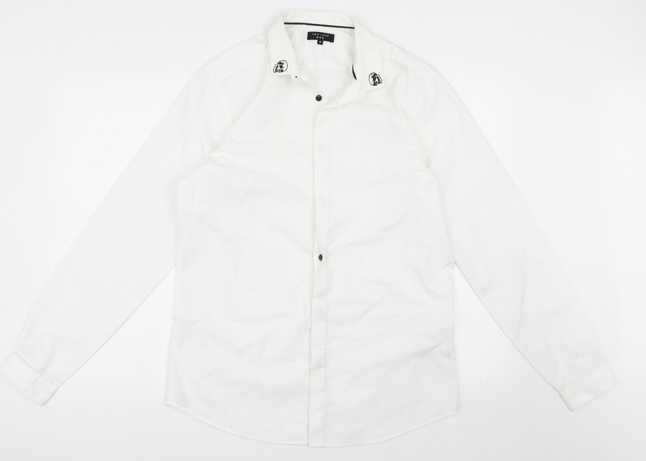 Mens New Look Size M Button-Up White Collared Long Sleeve - reverse view