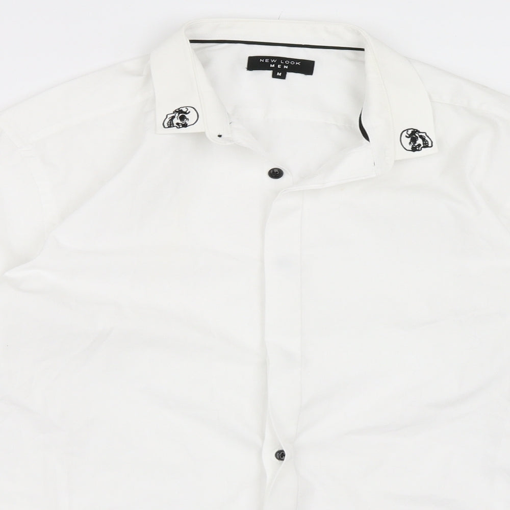 Mens New Look Size M Button-Up White Collared Long Sleeve - close detail