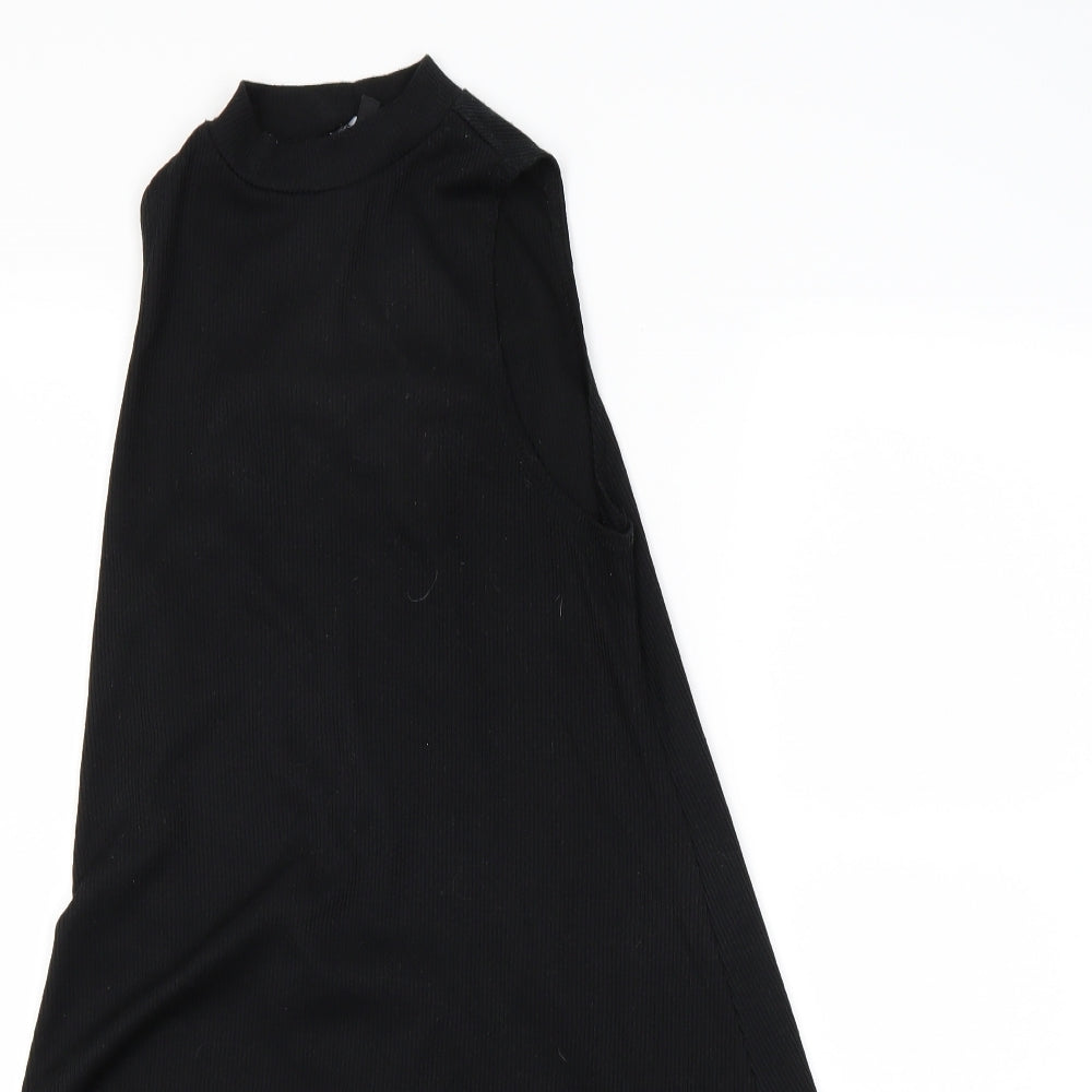 New Look Womens A-Line Dress Size 8 Black Short Round Neck Sleeveless - close detail