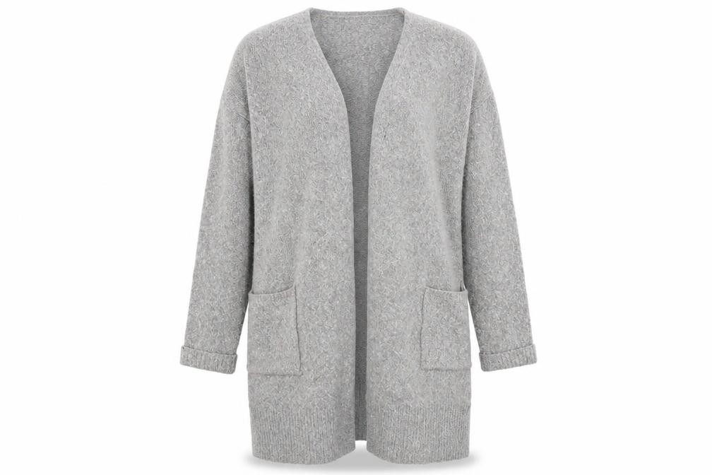 Multiblu Womens Cardigan Jumper Size L Grey Round Neck Long Sleeve - front view