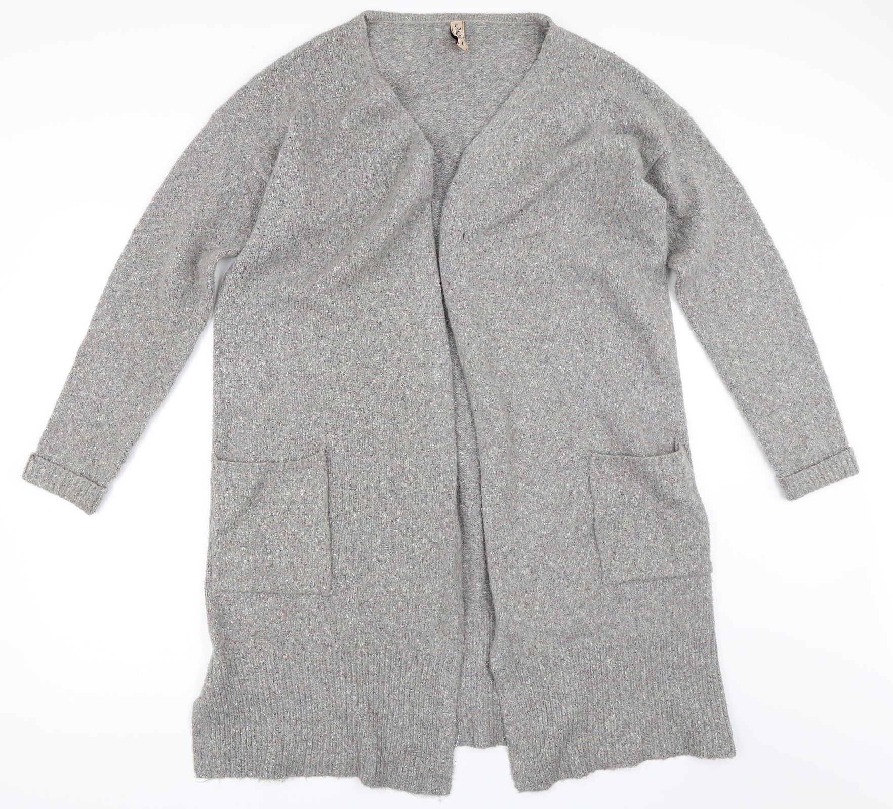 Multiblu Womens Cardigan Jumper Size L Grey Round Neck Long Sleeve - reverse view