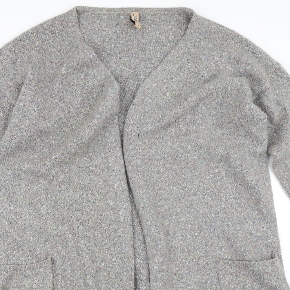 Multiblu Womens Cardigan Jumper Size L Grey Round Neck Long Sleeve - close detail