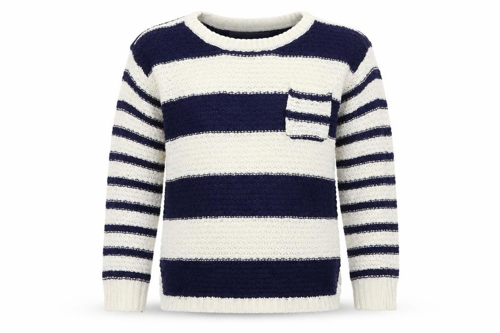 Girls M&Co Size 5-6 Years Pullover Jumper White Crew Neck Striped Long Sleeve - front view