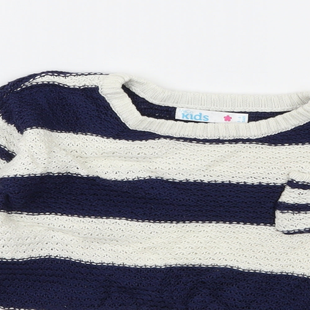 Girls M&Co Size 5-6 Years Pullover Jumper White Crew Neck Striped Long Sleeve - close detail