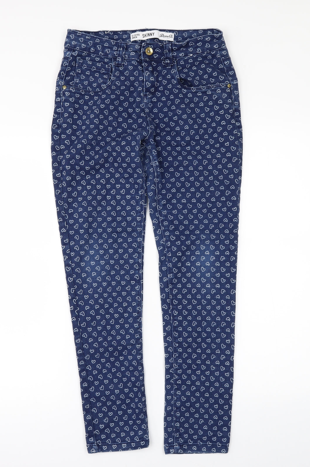 Denim & Co. Girls Skinny Jeans Size 12 Years Blue Geometric - reverse view