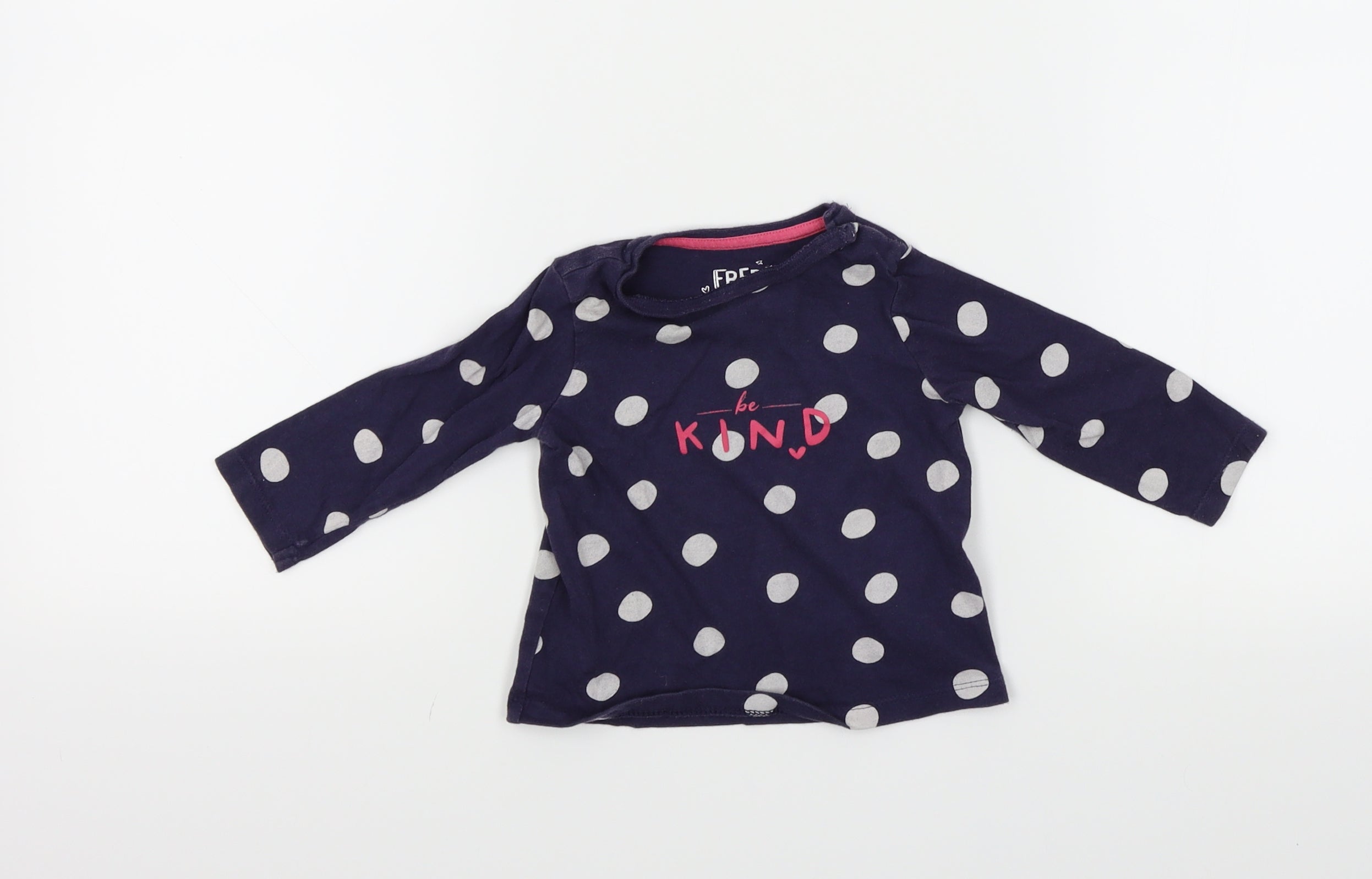 Girls FRED&FLO Size 0-3 Months Basic T-Shirt Blue Spotted Round Neck Long Sleeve - reverse view