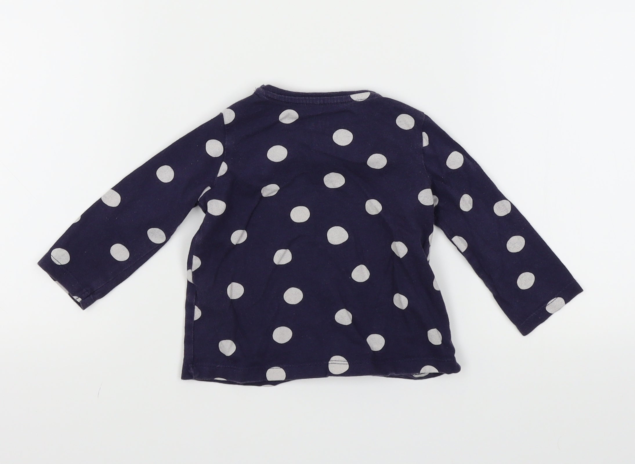 Girls FRED&FLO Size 0-3 Months Basic T-Shirt Blue Spotted Round Neck Long Sleeve - label detail