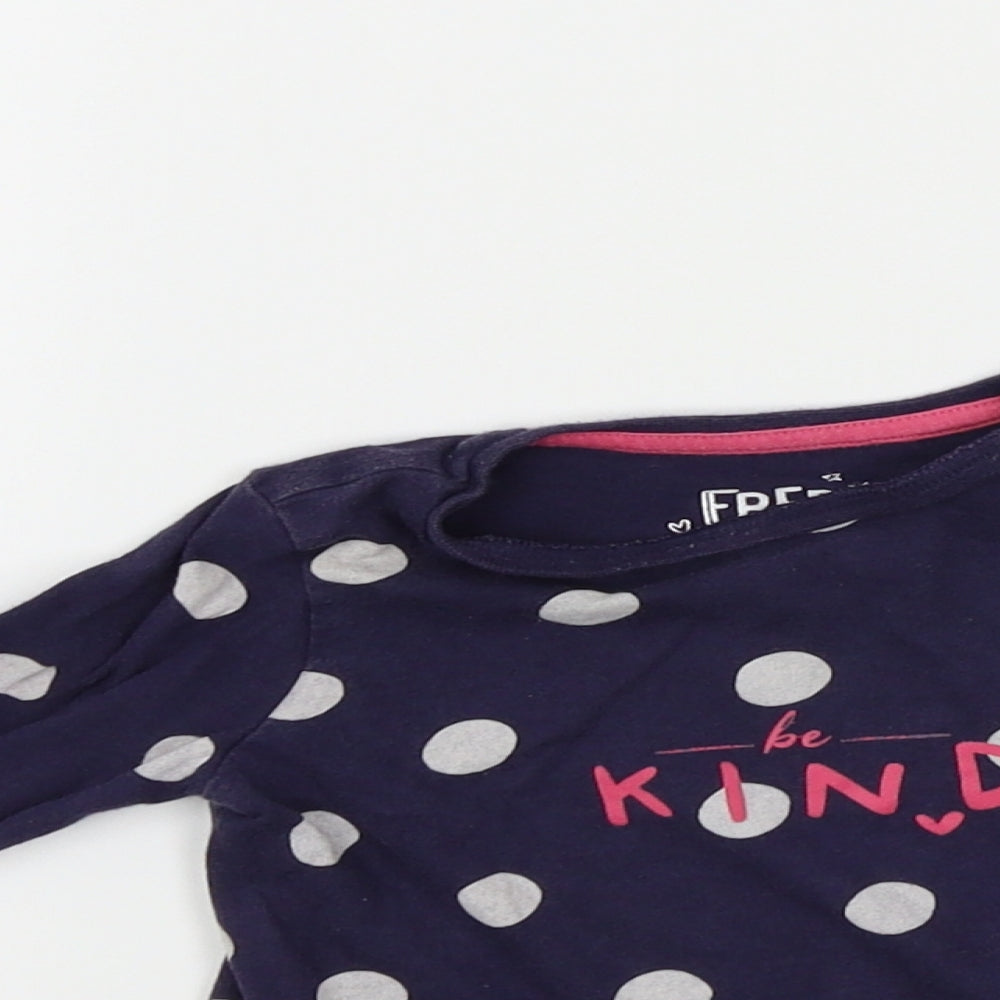 Girls FRED&FLO Size 0-3 Months Basic T-Shirt Blue Spotted Round Neck Long Sleeve - close detail