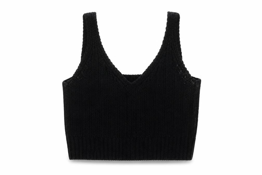 ASOS Womens Cropped Tank Size 4 Black V-Neck Sleeveless - front view