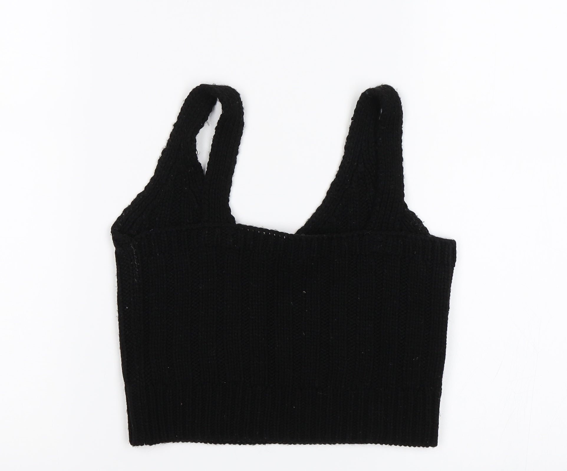 ASOS Womens Cropped Tank Size 4 Black V-Neck Sleeveless - label detail