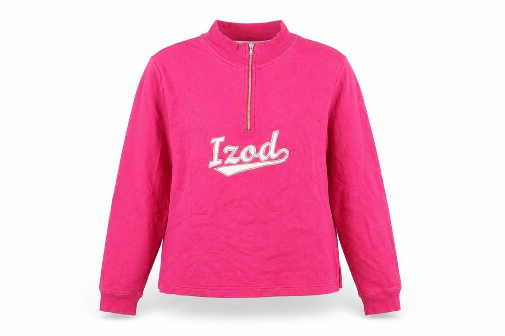 Womens IZOD Size L Pullover Jumper Pink Round Neck Long Sleeve Embroidered - front view