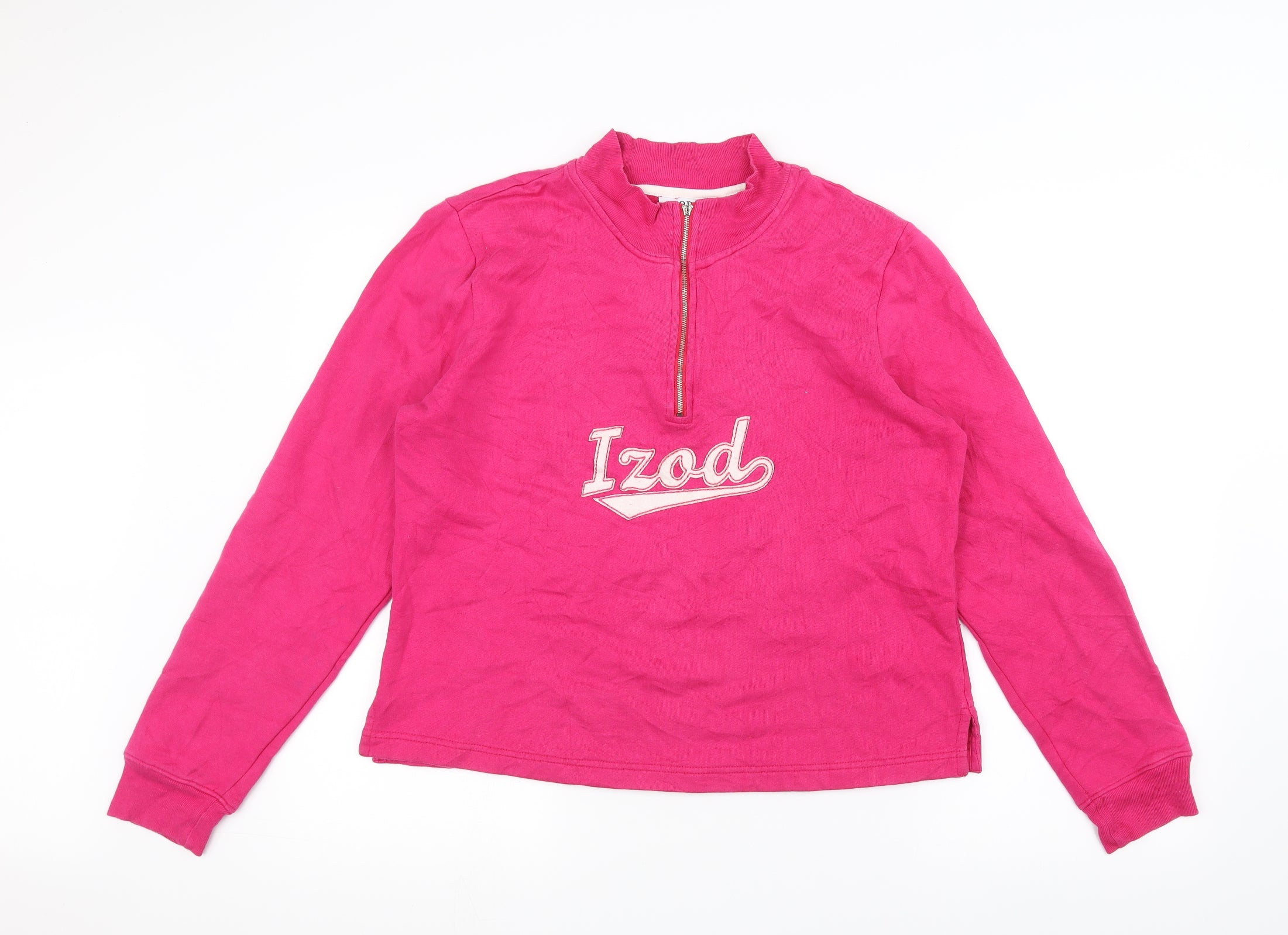 Womens IZOD Size L Pullover Jumper Pink Round Neck Long Sleeve Embroidered - reverse view
