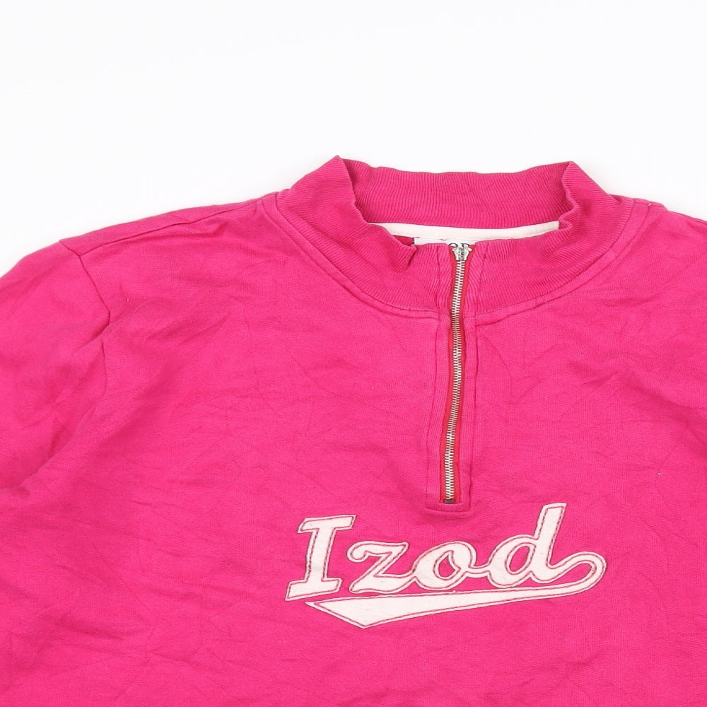 Womens IZOD Size L Pullover Jumper Pink Round Neck Long Sleeve Embroidered - close detail