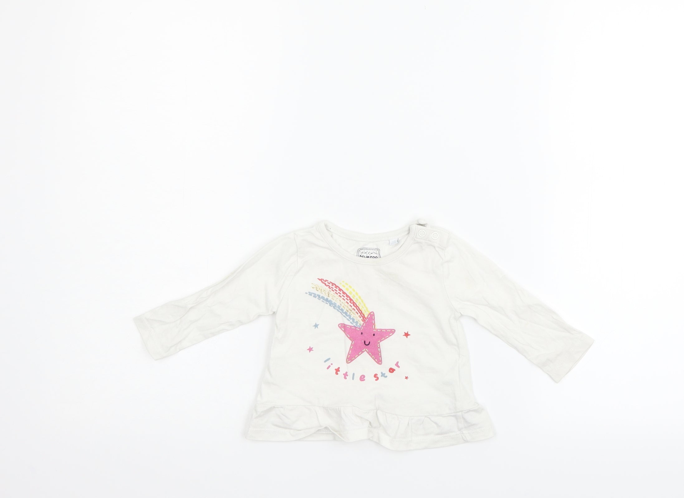 Blue Zoo Boys Basic T-Shirt Size 3-6 Months White Cowl Neck STAR Long Sleeve - reverse view