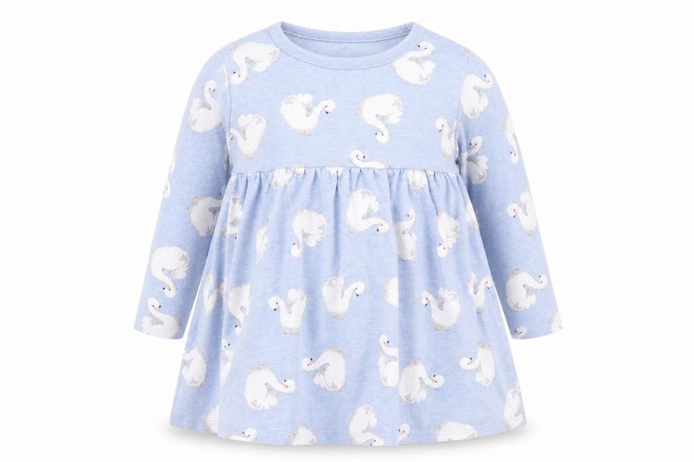 Baby George Size 12 Months A-Line Dress Blue Animal Print Midi Roll Neck - front view