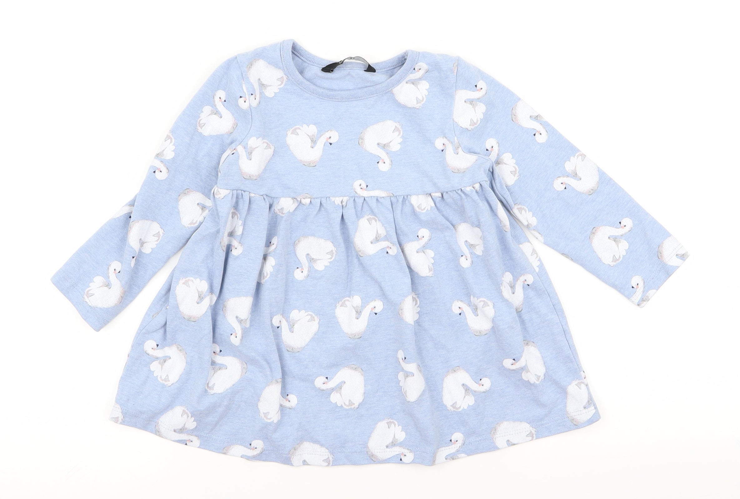 Baby George Size 12 Months A-Line Dress Blue Animal Print Midi Roll Neck - reverse view