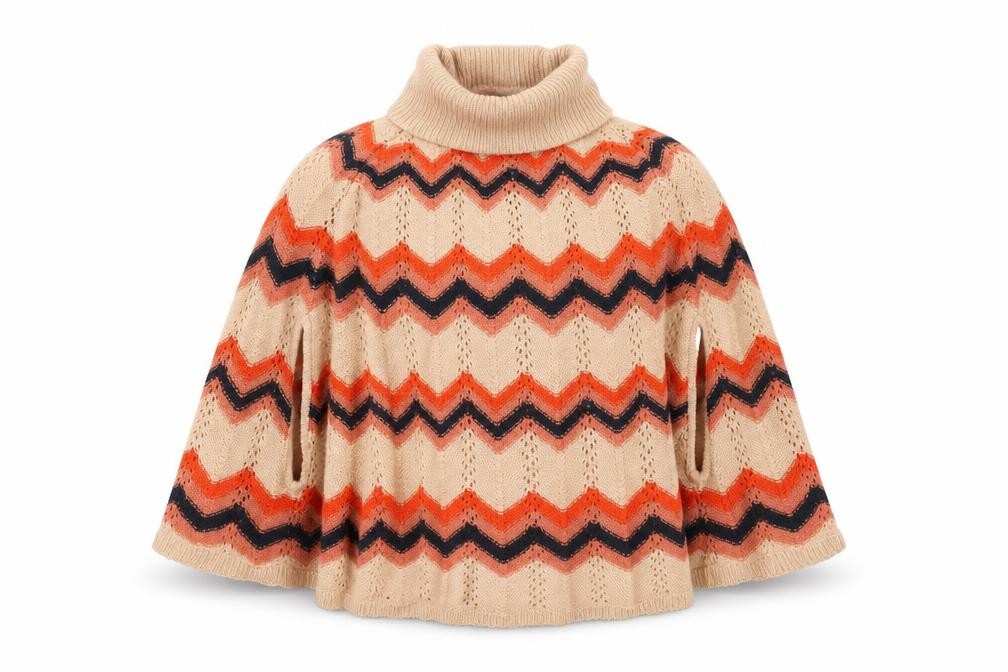 NEXT Girls Cape Jumper Size 5-6 Years Beige Roll Neck Geometric Sleeveless - front view