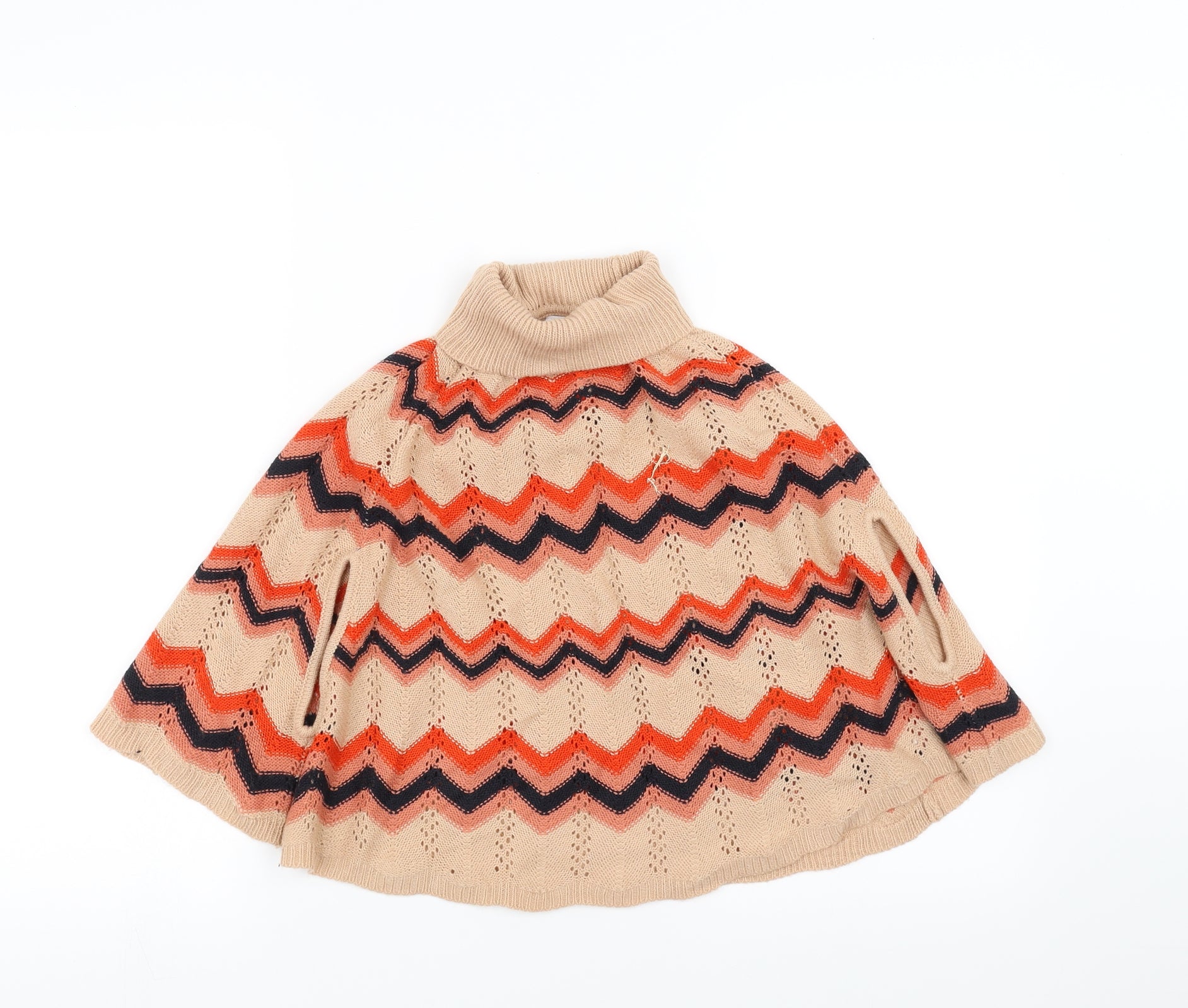 NEXT Girls Cape Jumper Size 5-6 Years Beige Roll Neck Geometric Sleeveless - reverse view