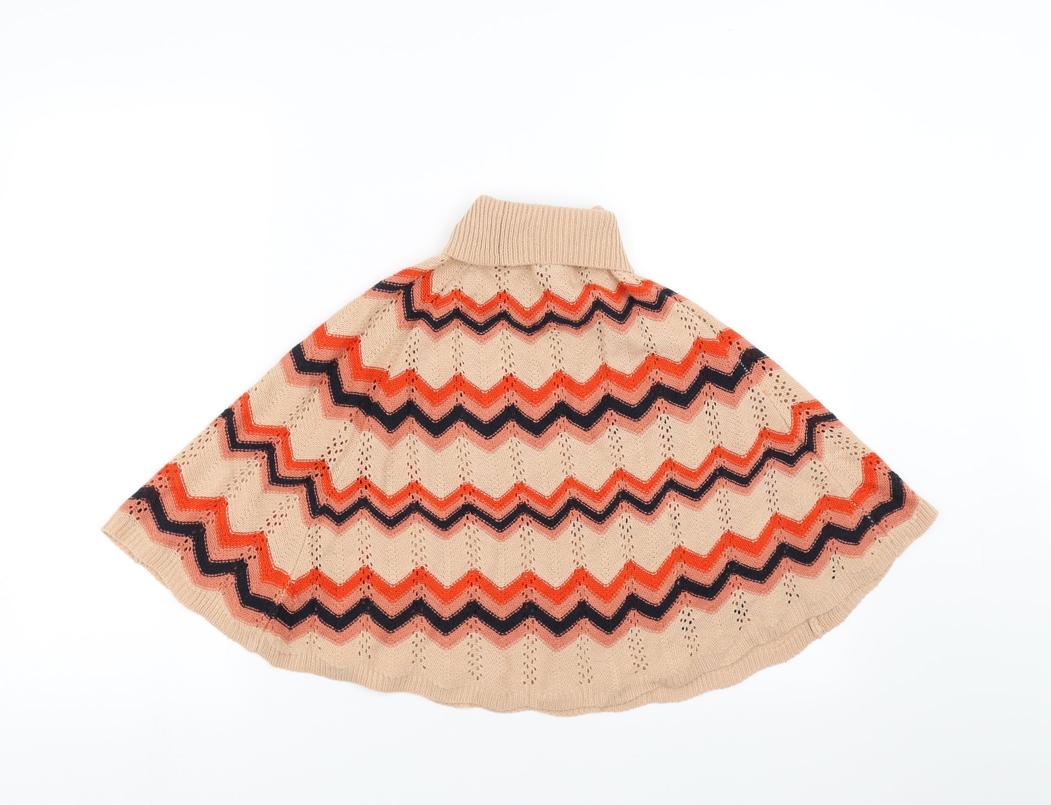NEXT Girls Cape Jumper Size 5-6 Years Beige Roll Neck Geometric Sleeveless - label detail