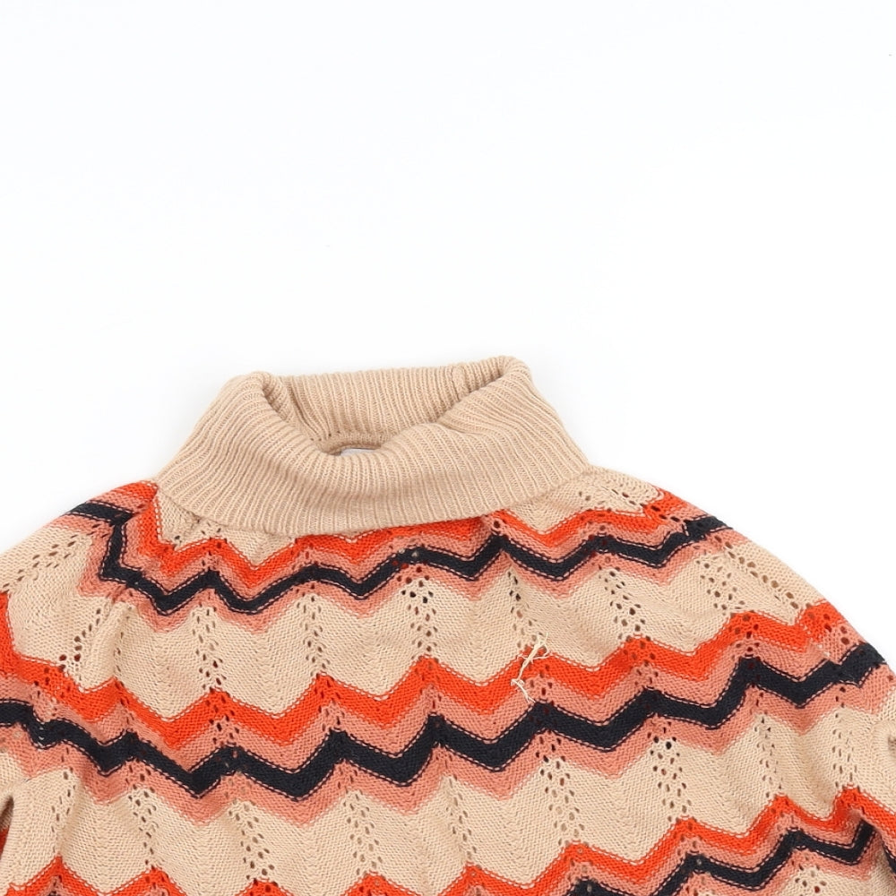 NEXT Girls Cape Jumper Size 5-6 Years Beige Roll Neck Geometric Sleeveless - close detail