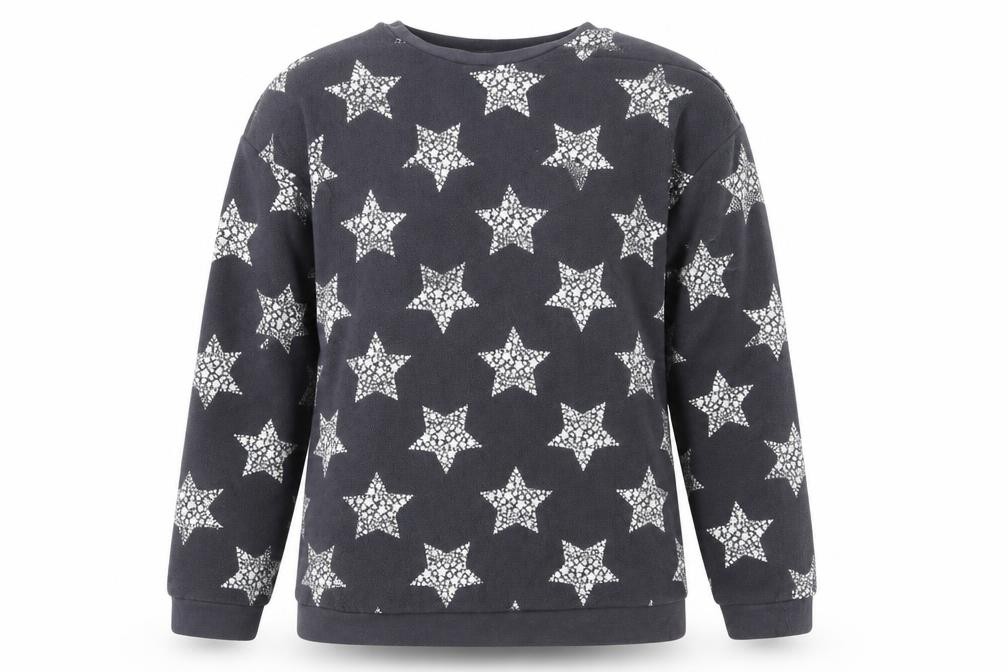 George Girls Top Pyjama Top Size 13-14 Years Grey Geometric Stars Long Sleeve - front view