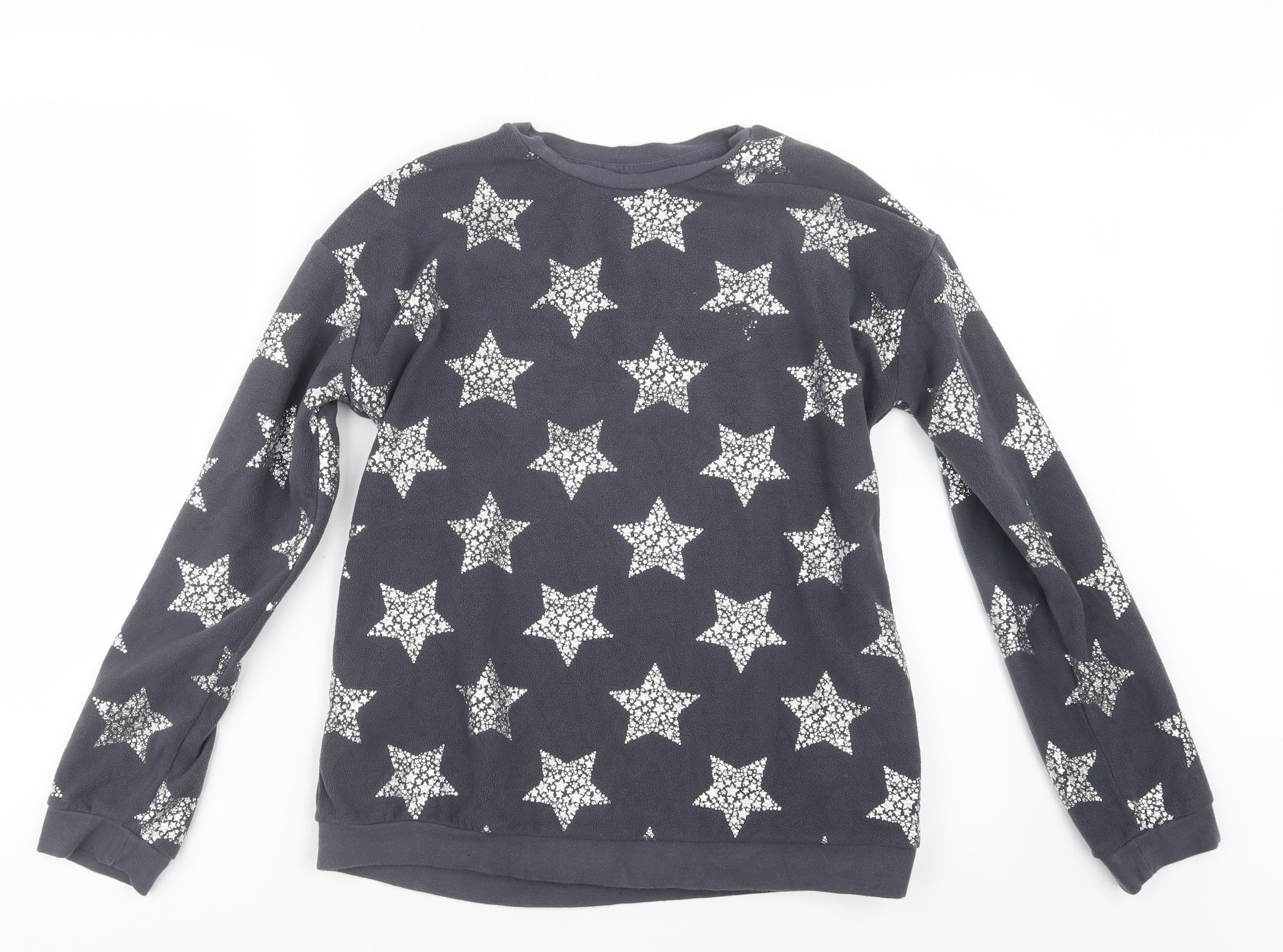 George Girls Top Pyjama Top Size 13-14 Years Grey Geometric Stars Long Sleeve - reverse view