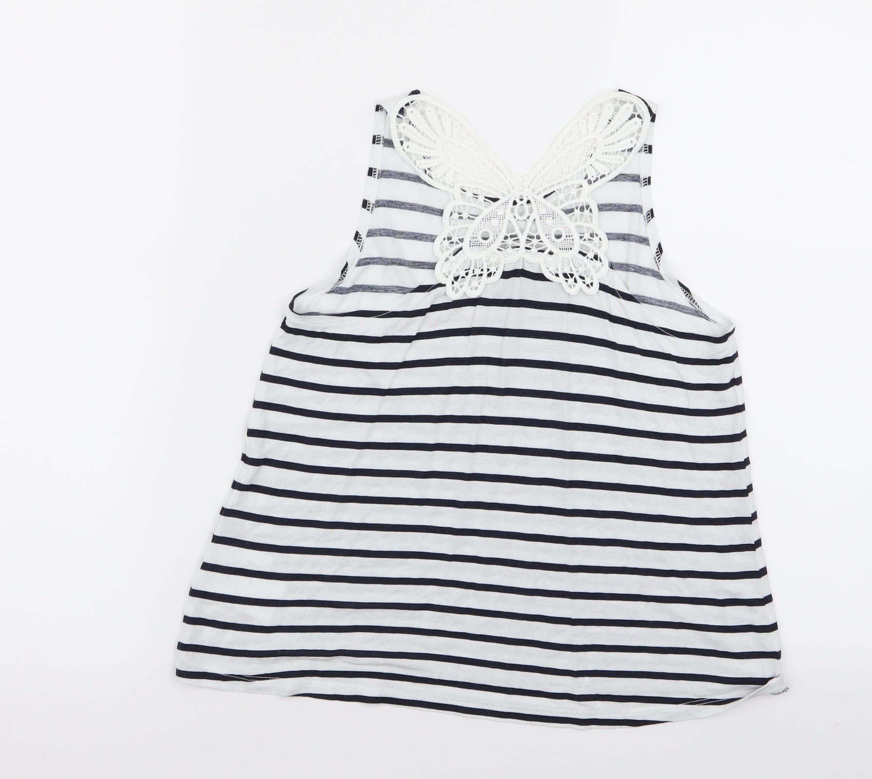 H&M Girls Basic Tank Size 9-10 Years Multicoloured Striped Crew Neck Sleeveless - label detail