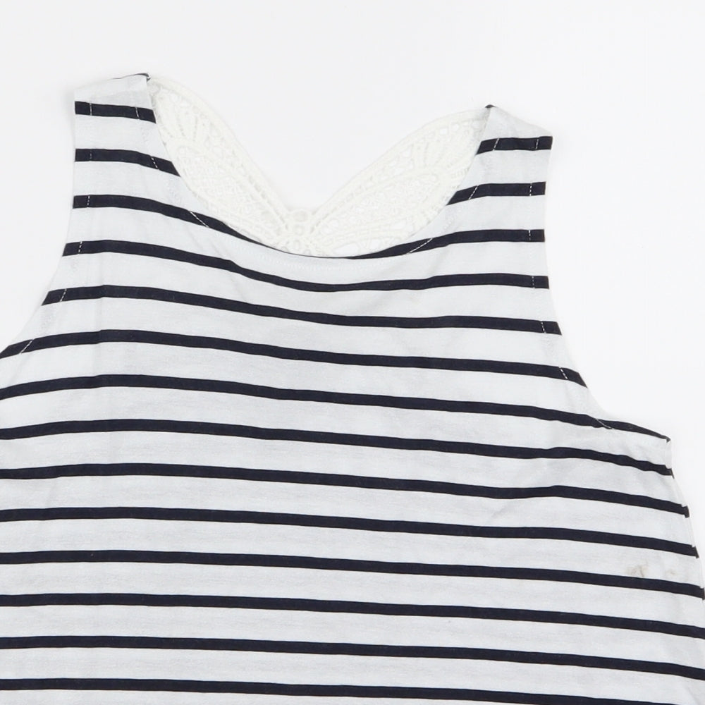 H&M Girls Basic Tank Size 9-10 Years Multicoloured Striped Crew Neck Sleeveless - close detail