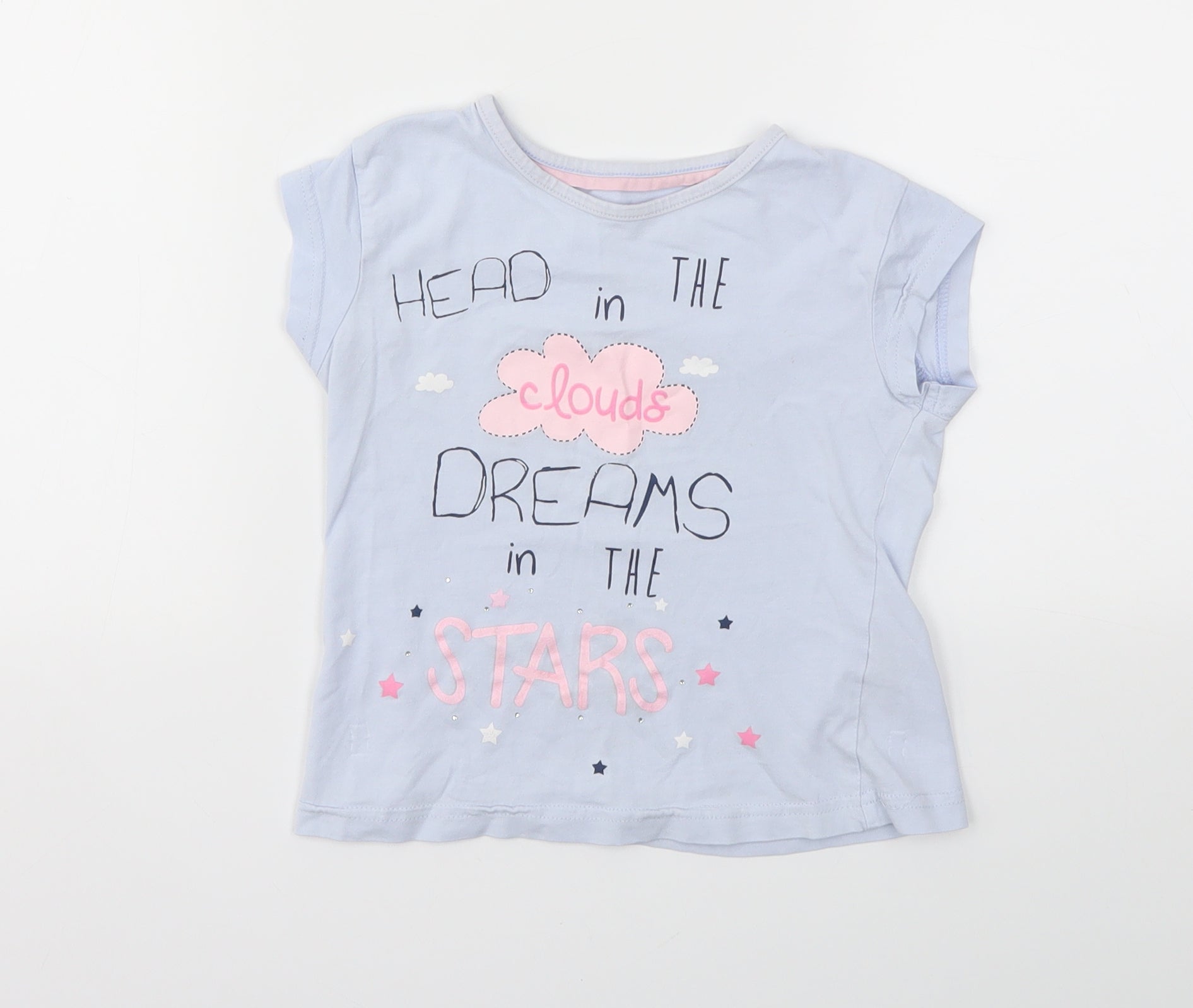 Girls Matalan Size 4-5 Years Basic T-Shirt Blue Animal Print Crew Neck - reverse view