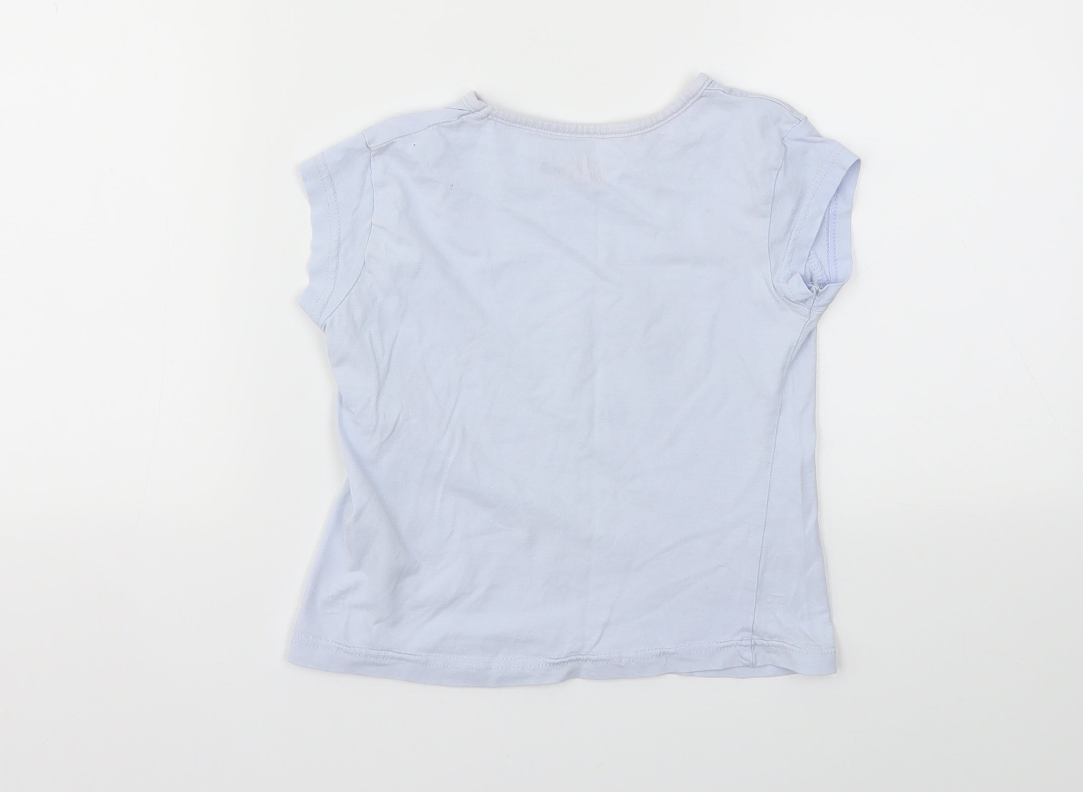 Girls Matalan Size 4-5 Years Basic T-Shirt Blue Animal Print Crew Neck - label detail