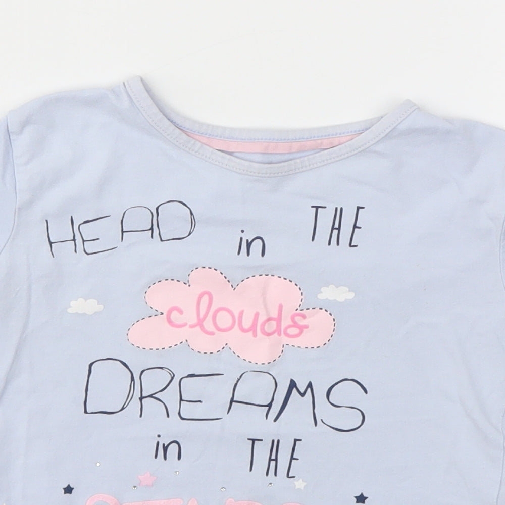 Girls Matalan Size 4-5 Years Basic T-Shirt Blue Animal Print Crew Neck - close detail