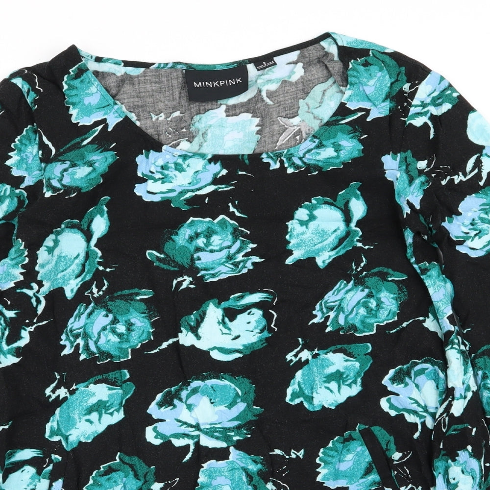 MINKPINK Womens T-Shirt Dress Size S Multicoloured Floral Short Crew Neck - close detail