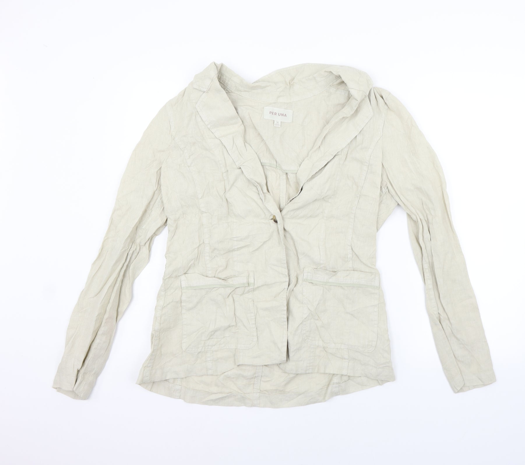 Womens Per Una Size 14 Jacket Suit Beige Long Sleeve - reverse view