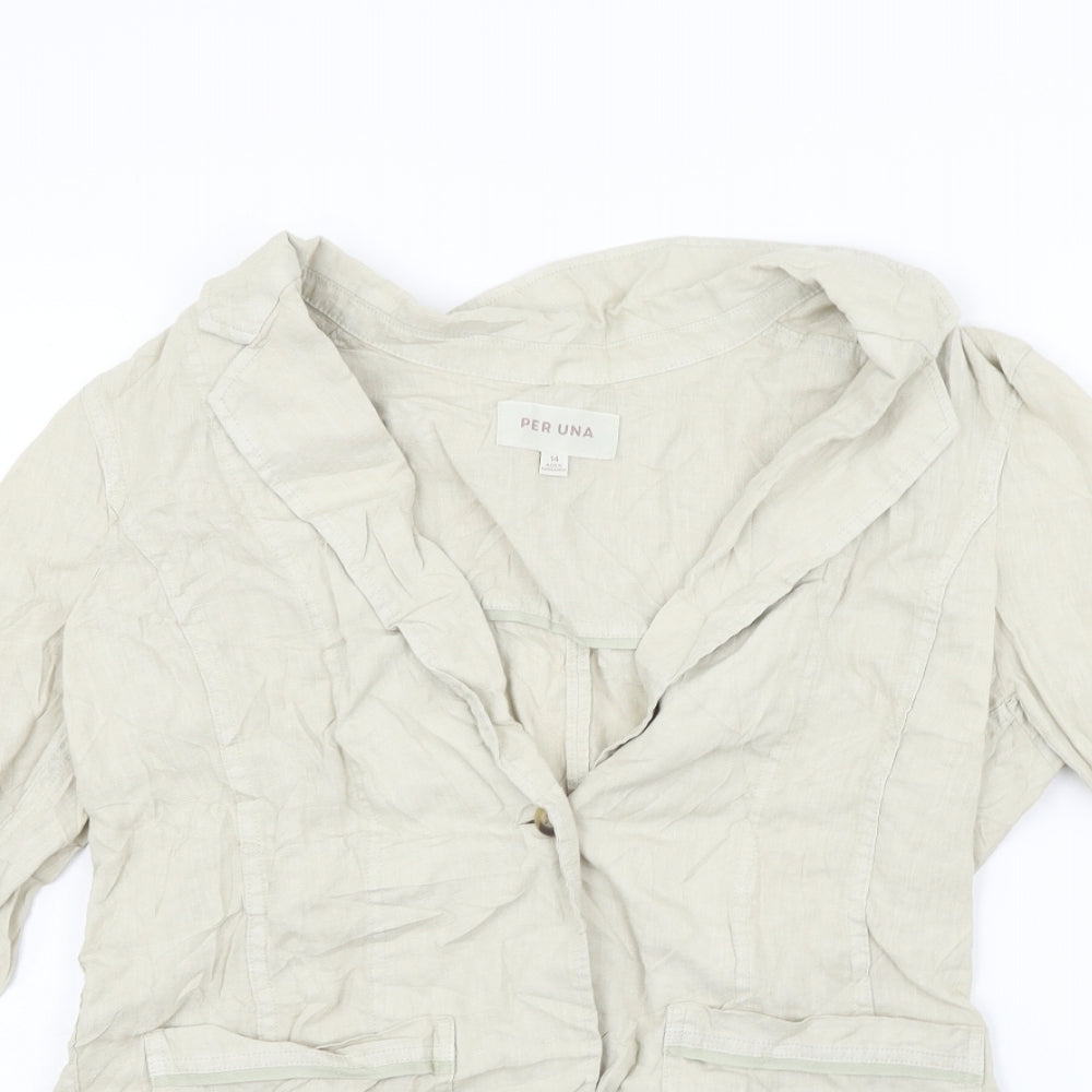 Womens Per Una Size 14 Jacket Suit Beige Long Sleeve - close detail