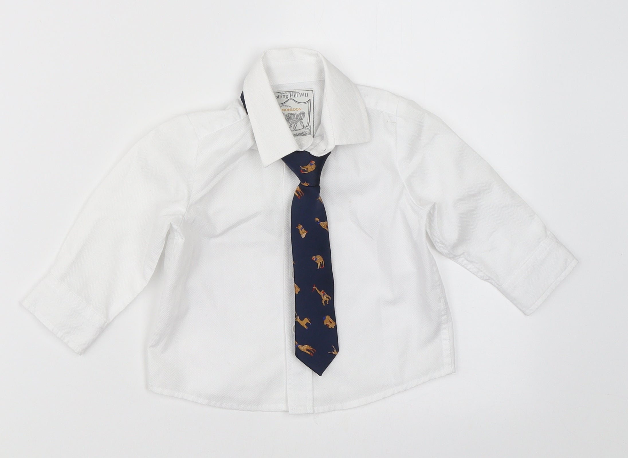 Monsoon Boys Basic Button-Up Size 6-9 Months White Collared Long Sleeve - reverse view