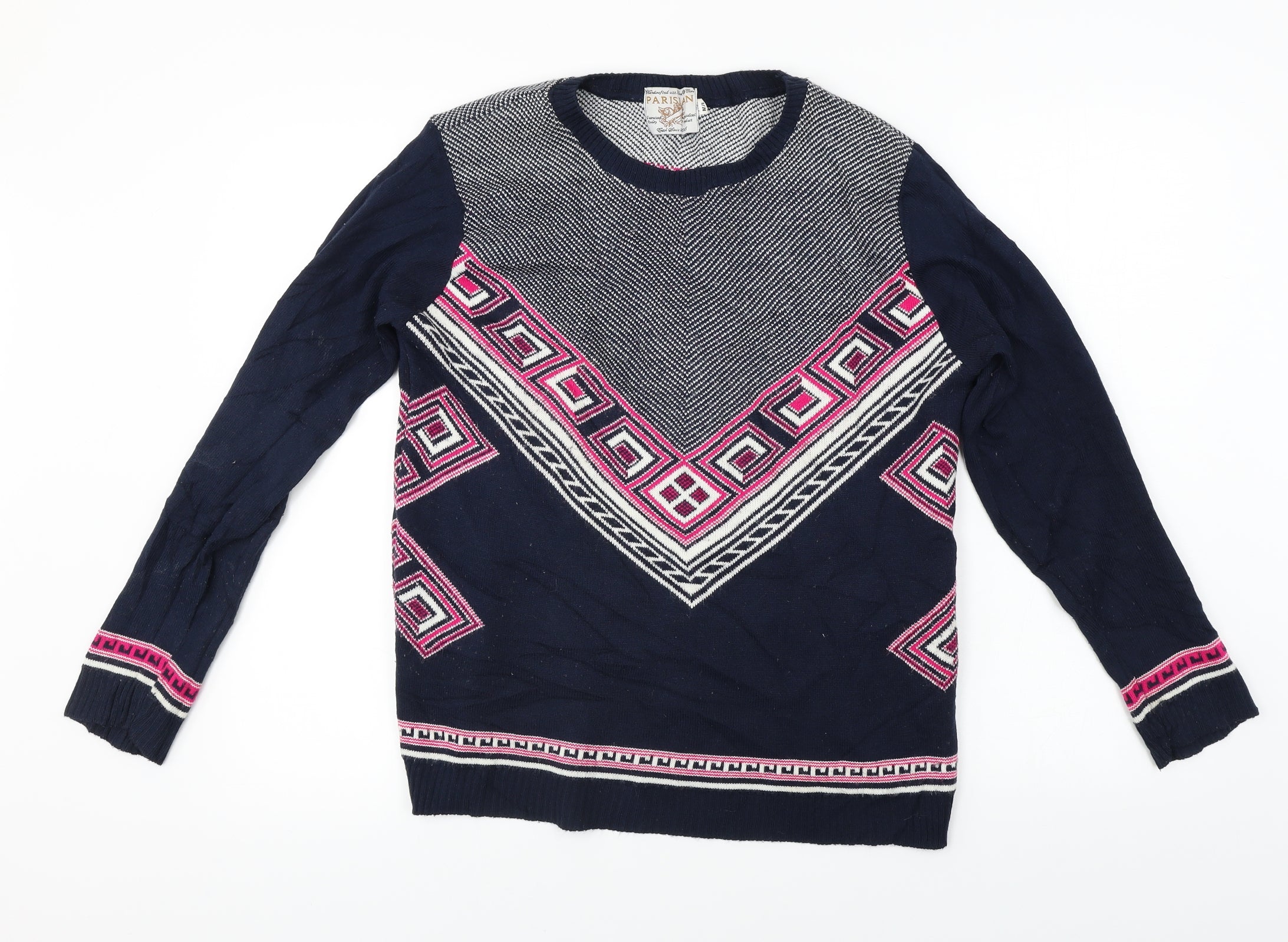 PARISIAN Womens Pullover Jumper Size M Blue Crew Neck Long Sleeve - reverse view