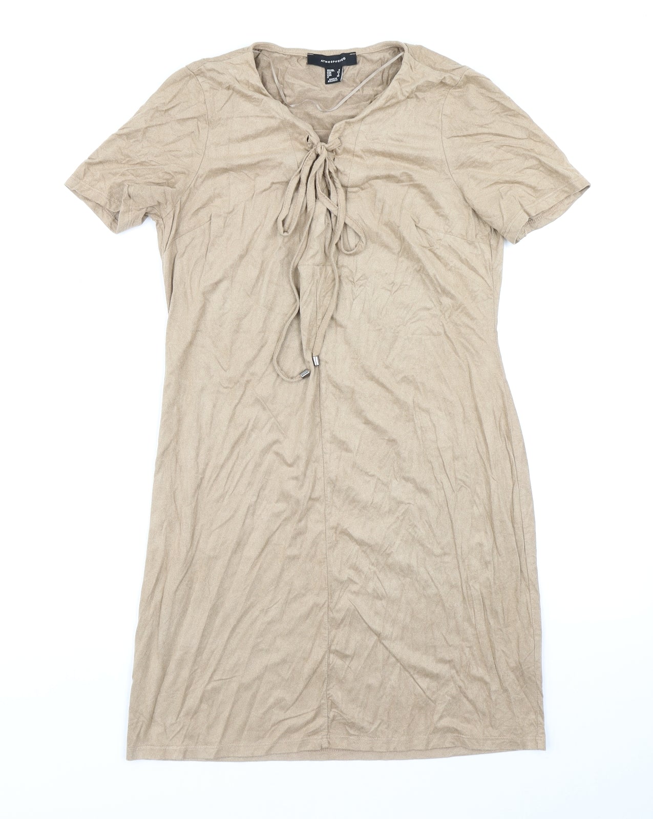 Womens Atmosphere Size 6 Bodycon Dress Brown Short V-Neck Short Sleeve - reverse view