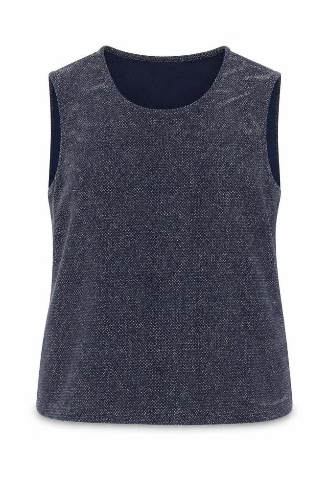Blue Inc Womens Basic Blouse Size 16 Blue Herringbone Round Neck Sleeveless - front view