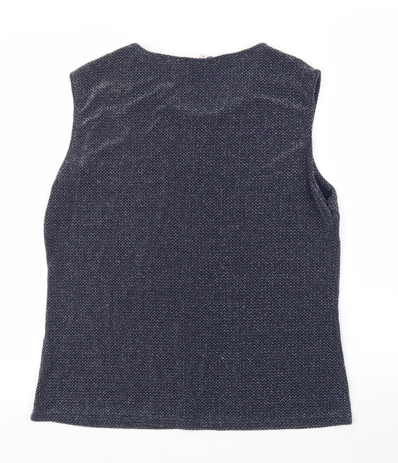 Blue Inc Womens Basic Blouse Size 16 Blue Herringbone Round Neck Sleeveless - label detail