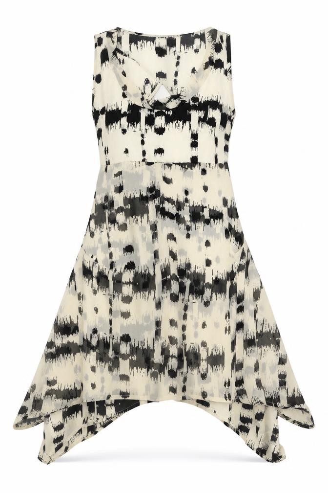 ASOS Womens Fit & Flare Dress Size 8 Beige Asymmetric Round Neck Sleeveless - front view