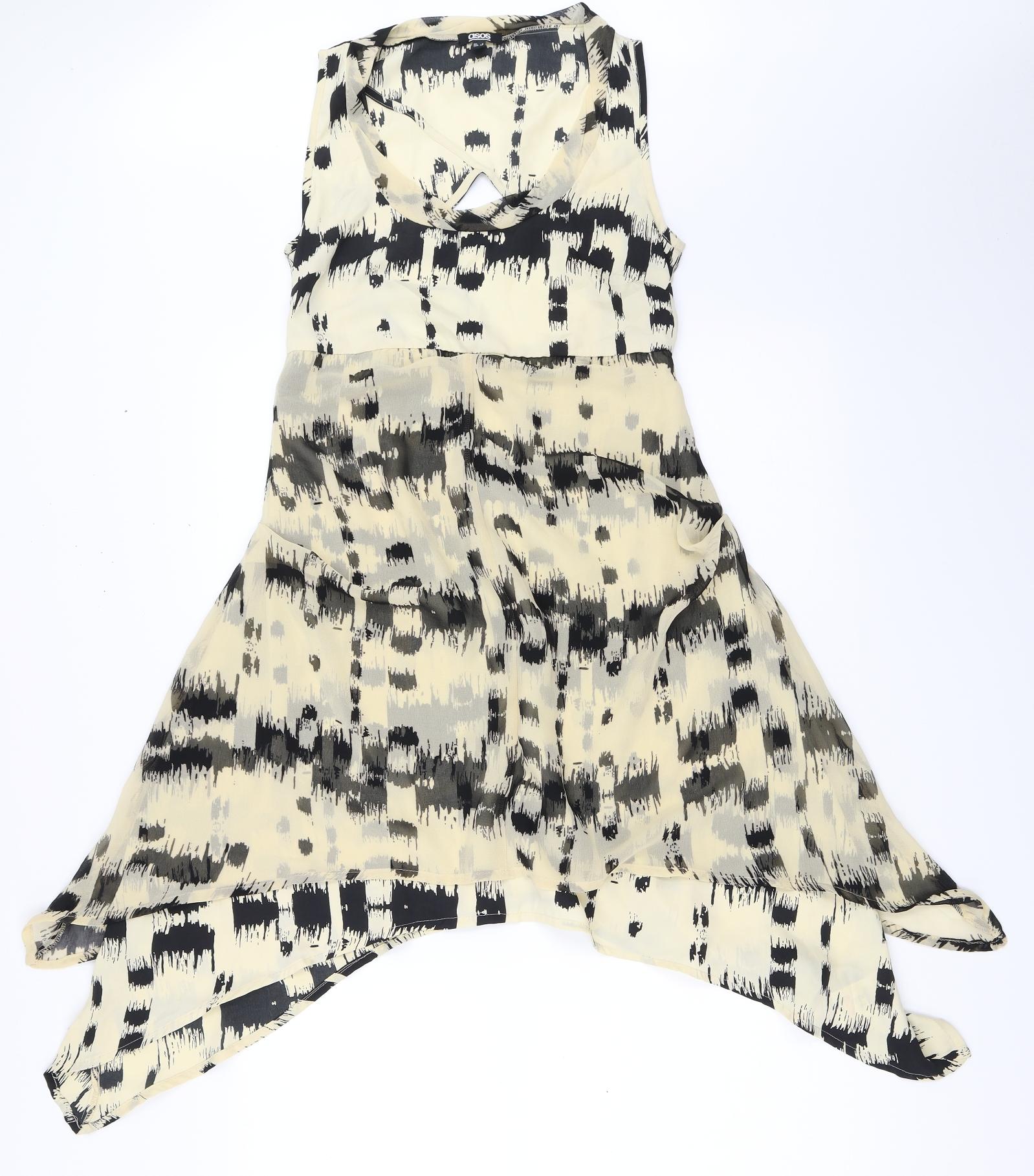 ASOS Womens Fit & Flare Dress Size 8 Beige Asymmetric Round Neck Sleeveless - reverse view