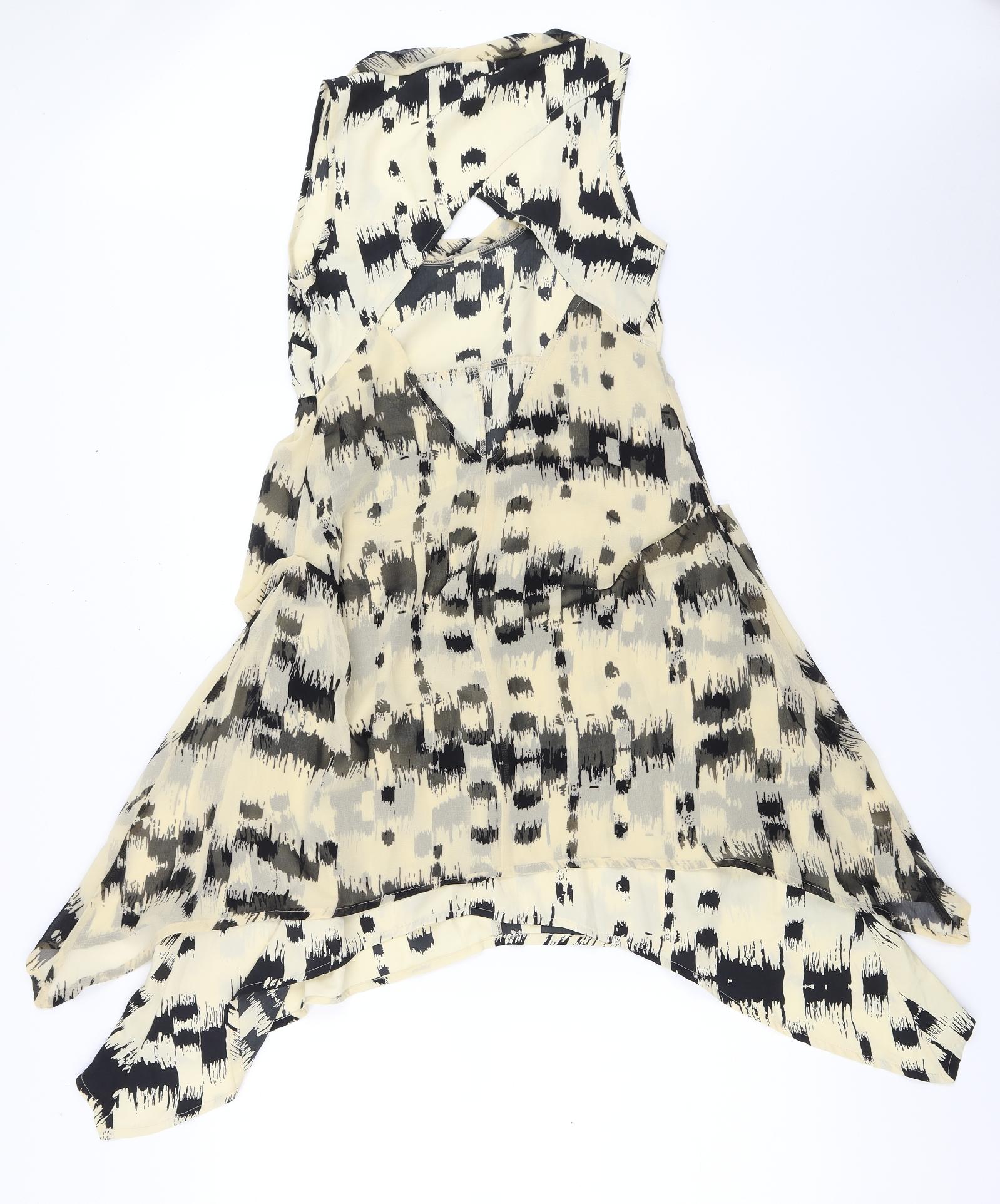 ASOS Womens Fit & Flare Dress Size 8 Beige Asymmetric Round Neck Sleeveless - label detail