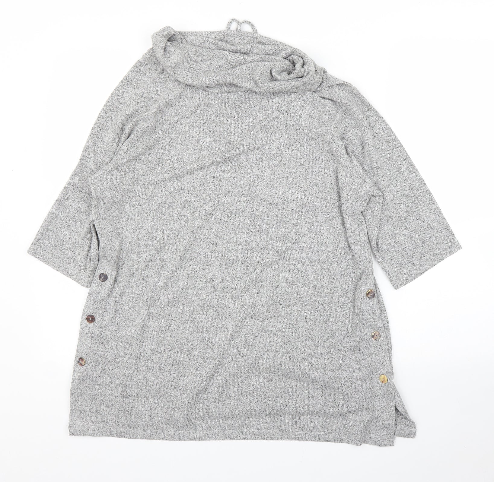 COIN 1804 Womens Tunic Blouse Size M Grey Cowl Neck 3/4 Sleeve Button - label detail