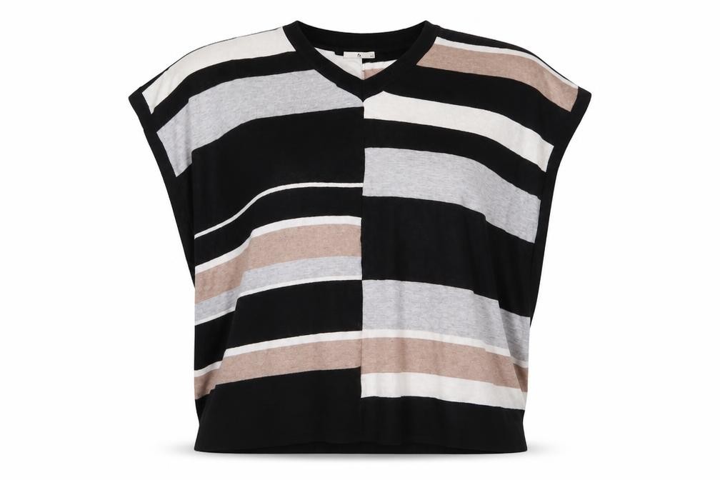 TU Womens Basic Blouse Size M Multicoloured Striped Crew Neck Short Sleeve - front view